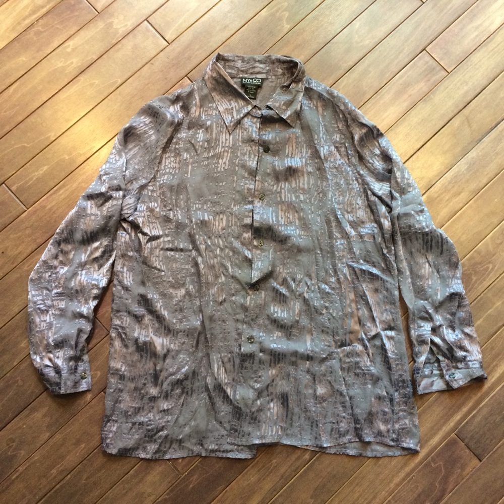 Grey NY&Co. Button Up Blouse